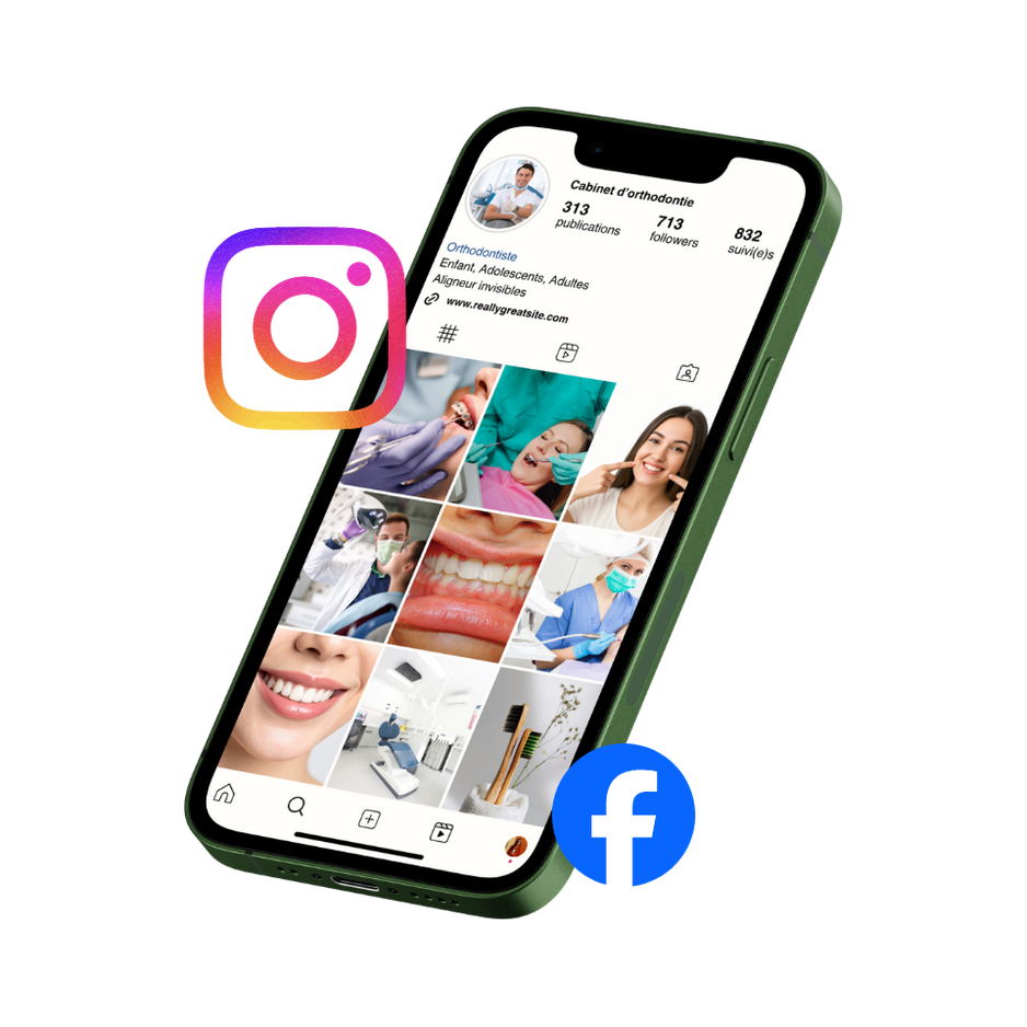 smartphone affichant un profil instagram d'une entreprise locale, illustrant l'offre de ReSo Digitale sur l'optimisation des réseaux sociaux pour améliorer la présence digitale des professionnels en local.